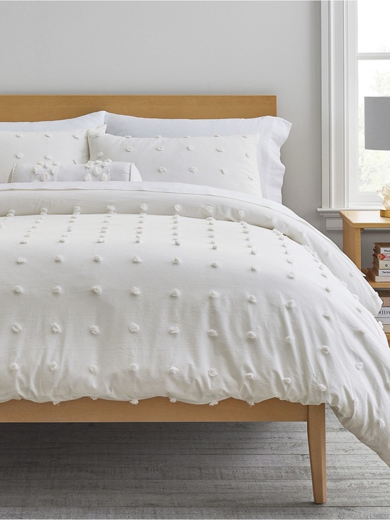 Pottery Barn Teen Other - Pottery Barn Teen Tufted Dot Duvet Cover White Pom Poms Twin Size Button Closure